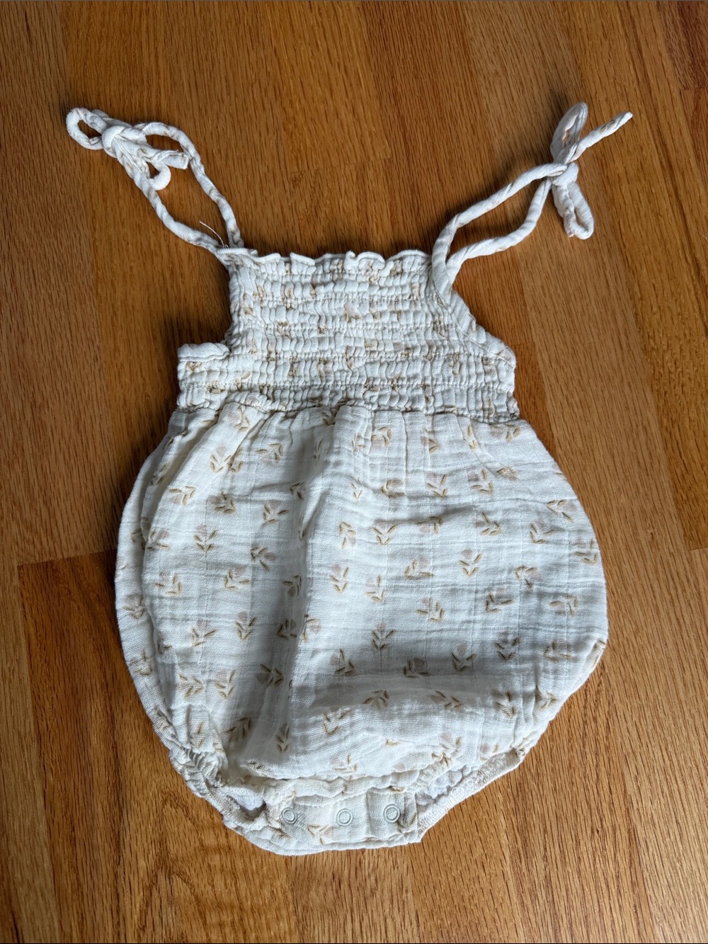 Angel Dear Cream Romper with Tan Floral Motif